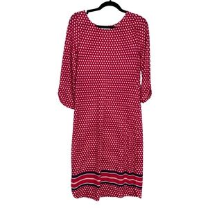 Leota Women's Pink Polka Dot 3/4 Sleeves Striped Hem Shift Dress Size Small